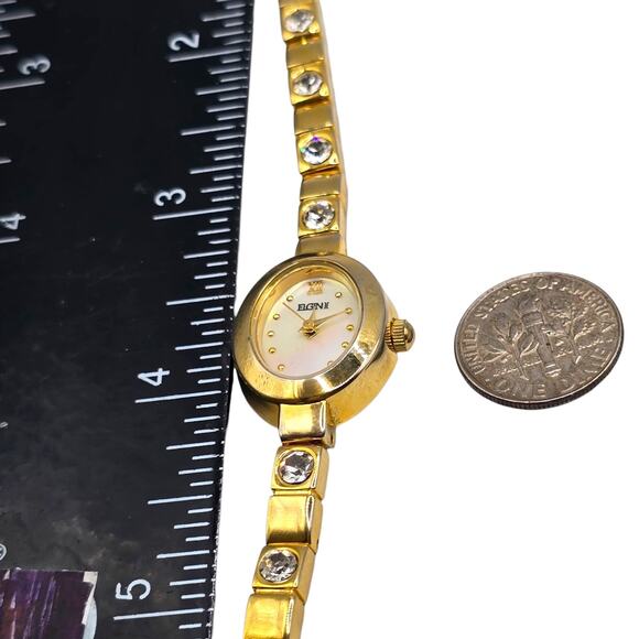Elgin II Women's Clear Crystal Gold Toned Bracelet Band Analog Minimalist Oval - Picture 6 of 8